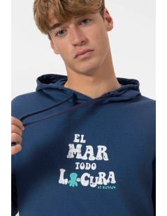 SUDADERA AZUL MARINO EL MAR TODO LO-CURA ELPULPO
