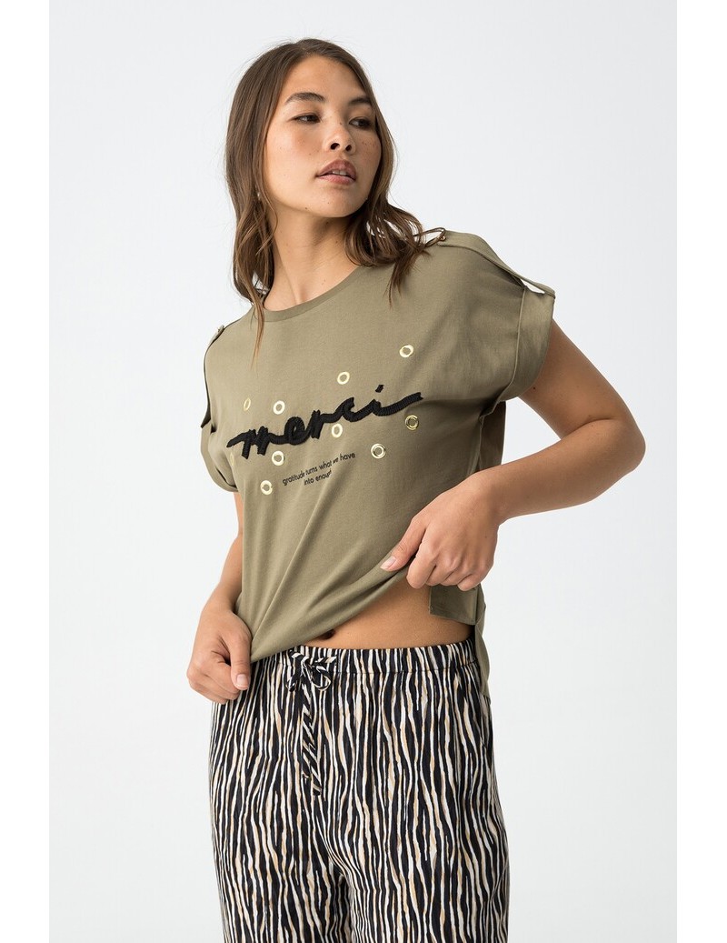 CAMISETA MUJER VERDE KAKI...