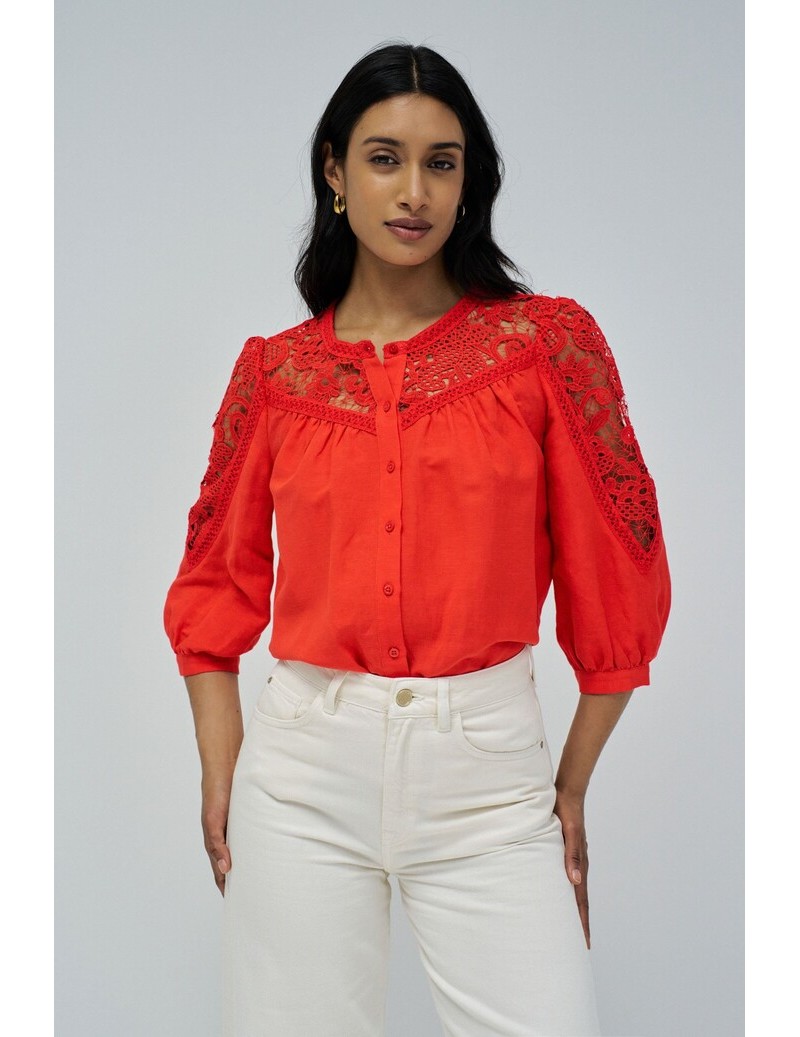 BLUSA DE LINO ROJO CON...