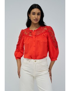 BLUSA DE LINO ROJO CON ENCAJE SALSA JEANS 