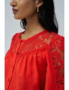 BLUSA DE LINO ROJO CON ENCAJE SALSA JEANS 