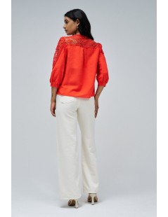 BLUSA DE LINO ROJO CON ENCAJE SALSA JEANS 