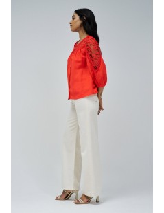 BLUSA DE LINO ROJO CON ENCAJE SALSA JEANS 