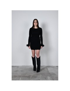 VESTIDO NEGRO PLUMAS MUJER