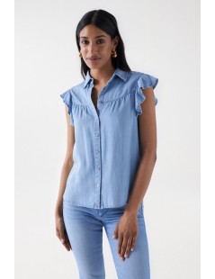 BLUSA EN LIGHTDENIM CON DETALLE DE VOLANTE SALSA JEANS